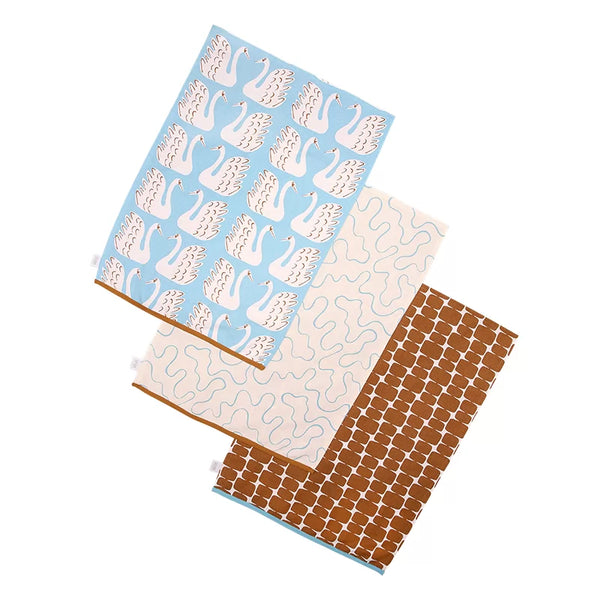dexam Scion Swim Swam Swan Set of 3 Tea Towels - Sky