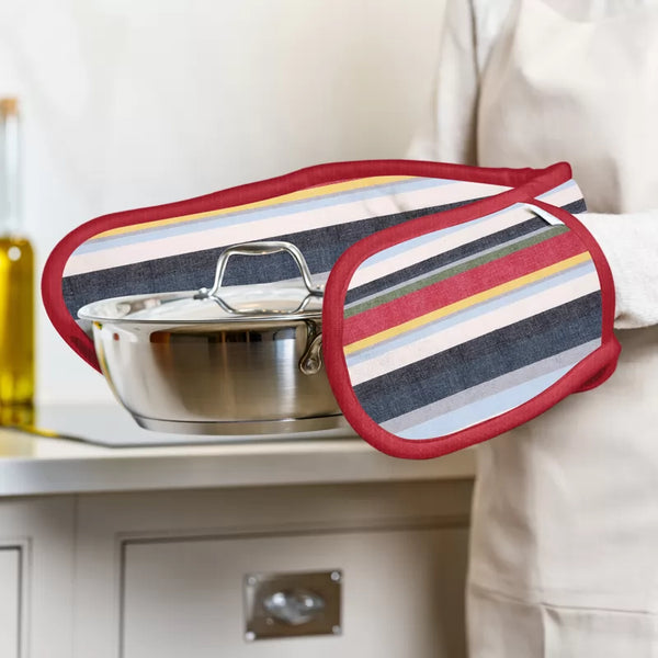 Dexam Striped Recycled Cotton Double Oven Gloves