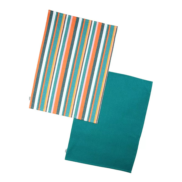 Dexam Striped Recycled Cotton Set Of 2 Tea Towels