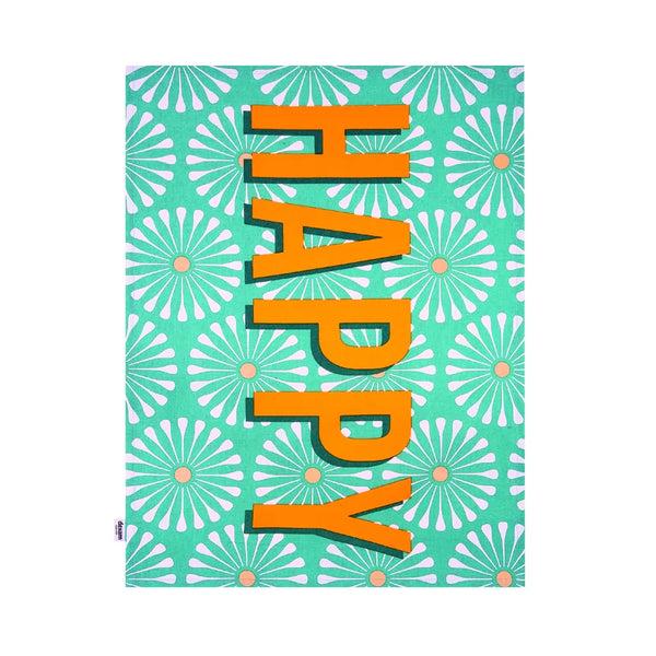 dexam Happy Place Happy Recycled Cotton Tea Towel - Green
