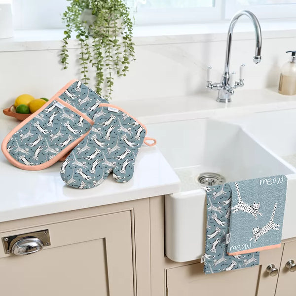 Dexam Meow Recycled Cotton Set Of 2 Tea Towels - Blue