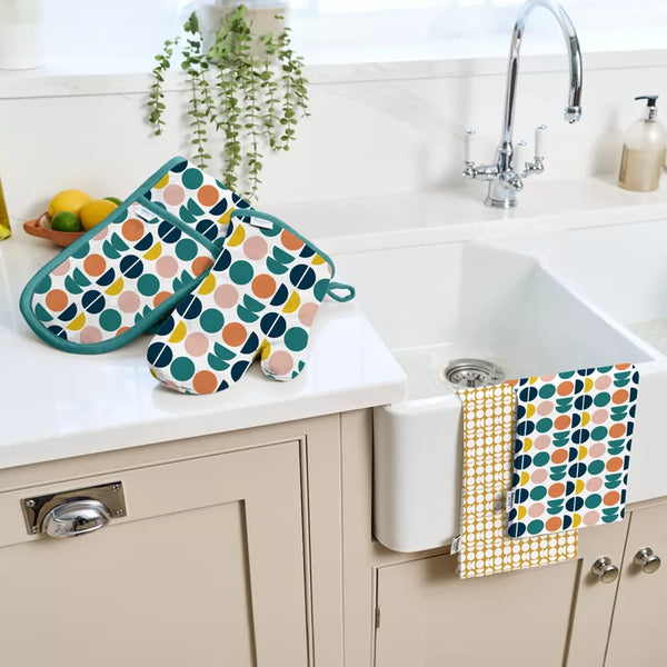 Dexam Retro Spot Recycled Cotton Double Oven Gloves - Teal