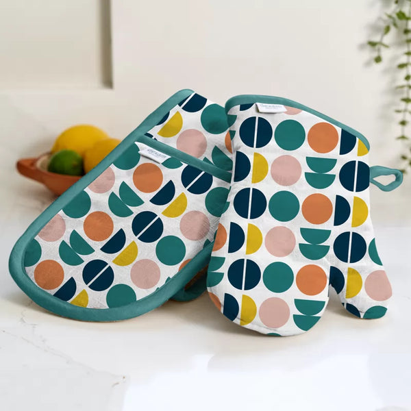 Dexam Retro Spot Recycled Cotton Double Oven Gloves - Teal