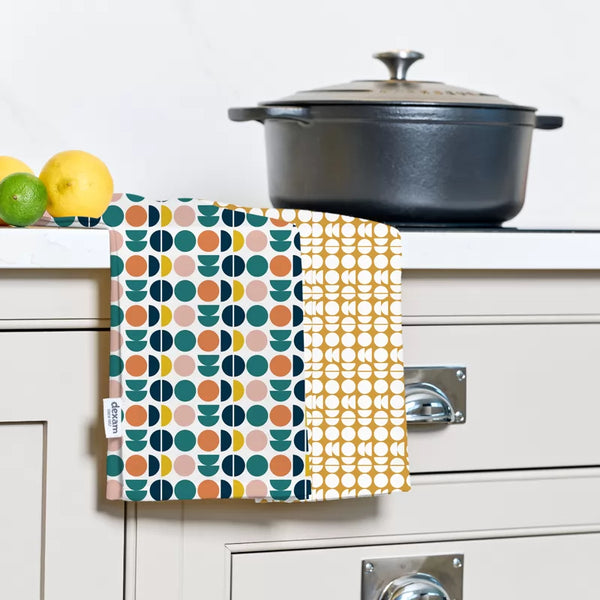 Dexam Retro Spot Recycled Cotton Set Of 2 Tea Towels - Teal