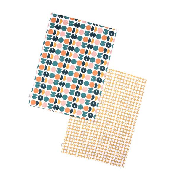 dexam Retro Spot Recycled Cotton Set of 2 Tea Towels - Teal