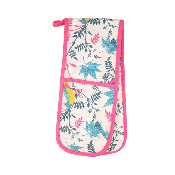 dexam RHS Birds Organic Cotton Double Oven Gloves - Stone