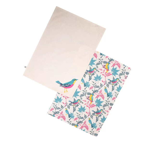 dexam RHS Birds Organic Cotton Set of 2 Tea Towels - Stone