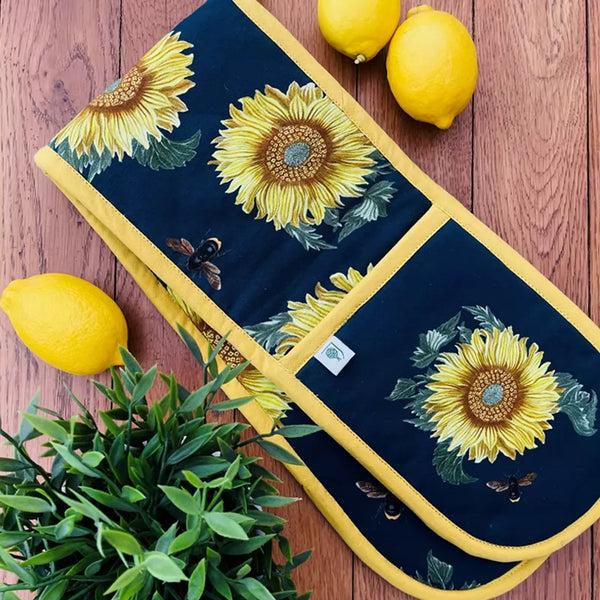 Dexam RHS Sunflower Double Oven Gloves | Cotton With Sunflower & Bee Print