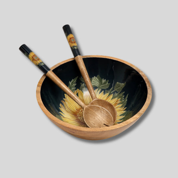 Dexam RHS Sunflower Salad Servers – Navy | Sustainable Mango Wood Tableware