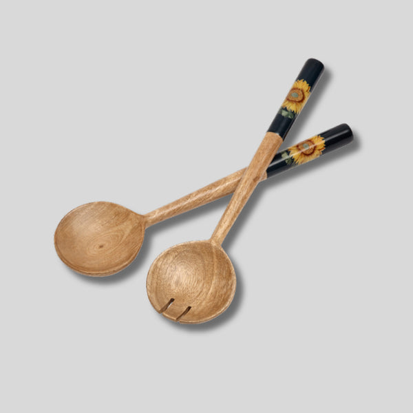 dexam RHS Sunflower Salad Servers – Navy | Sustainable Mango Wood Tableware