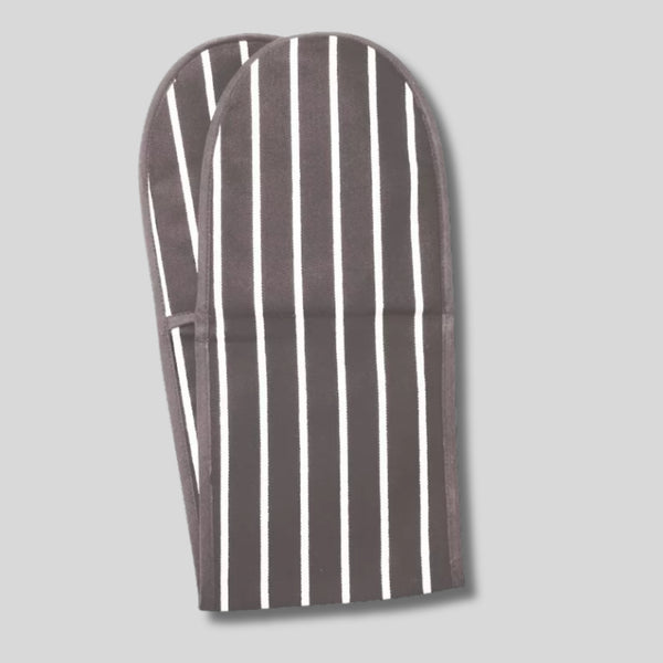 dexam Rushbrookes Butchers Stripe Double Oven Gloves (Made in UK) - Slate Grey