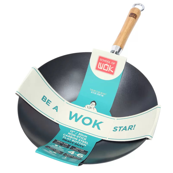 dexam School of Wok 12"/30cm Heavy Duty Non-Stick Carbon Steel Wok