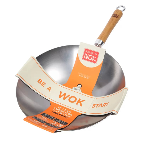 dexam School of Wok 12"/30cm Heavy Duty Uncoated Carbon Steel Wok