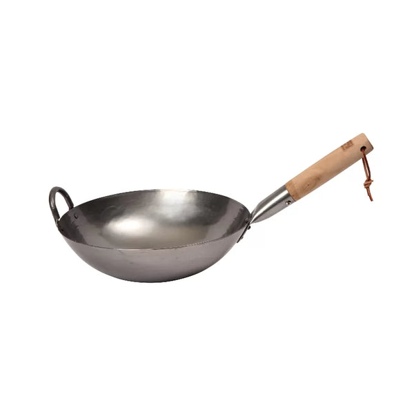 dexam School of Wok 12"/30cm Round Bottom Uncoated Carbon Steel Craft Wok