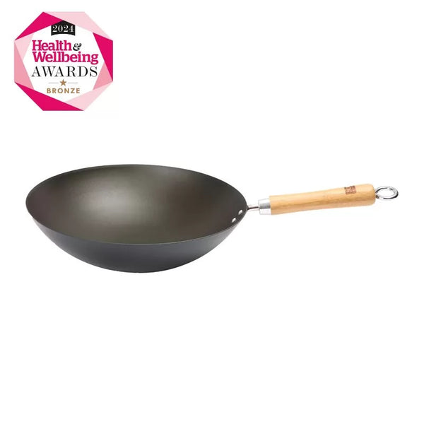 Dexam School Of Wok 13"/33cm Round Bottom Pre-Seasoned Carbon Steel Wok