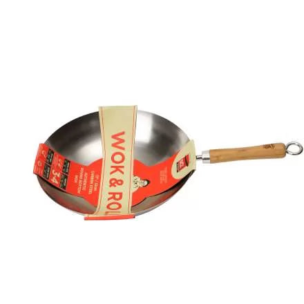 Dexam School Of Wok 13"/33cm Round Bottom Uncoated Carbon Steel Wok