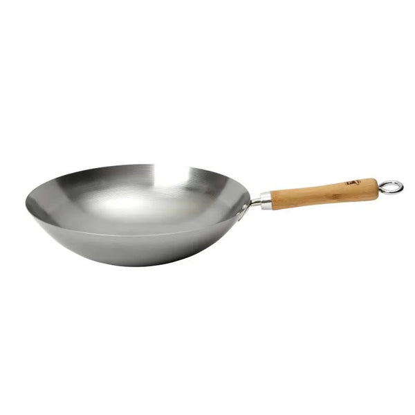 dexam School of Wok 13"/33cm Round Bottom Uncoated Carbon Steel Wok