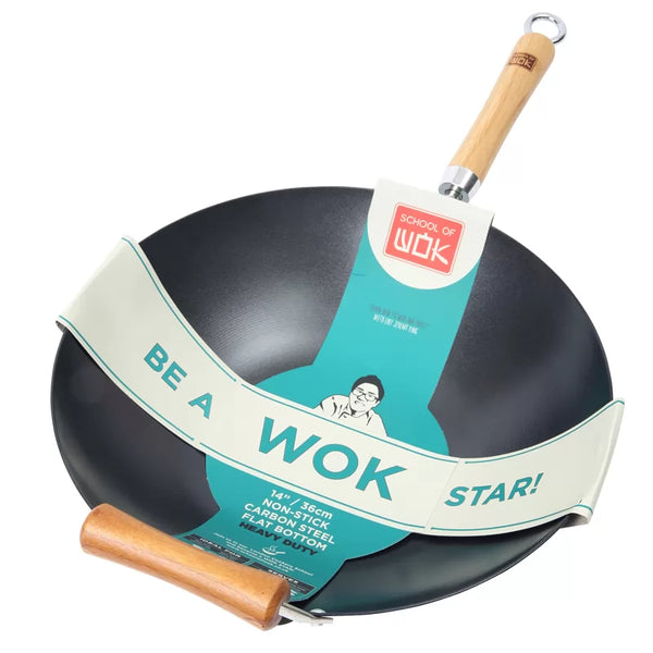 dexam School of Wok 14"/36cm Heavy Duty Non-Stick Carbon Steel Wok