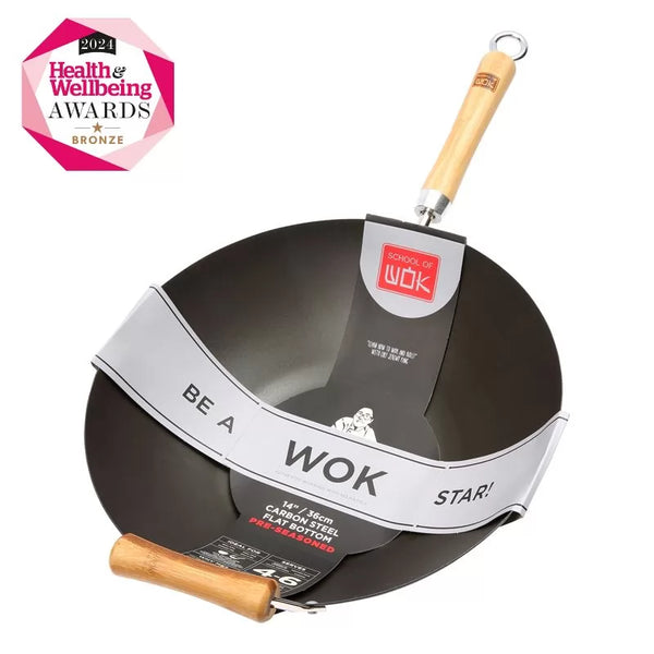 dexam School of Wok 14"/36cm Pre-Seasoned Carbon Steel Wok