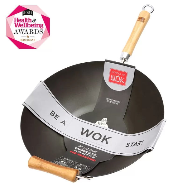 dexam School of Wok 16"/40.5cm Pre-Seasoned Carbon Steel Wok