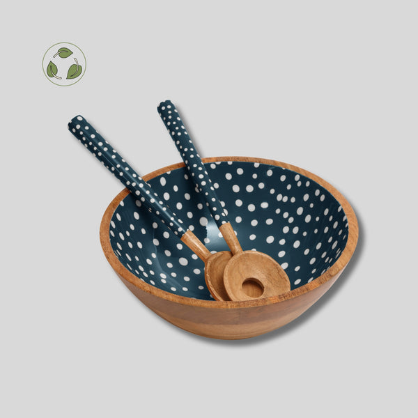 Dexam Sintra Mango Wood Spotted Salad Bowl In Olive Green | Stylish Eco-Friendly Serveware