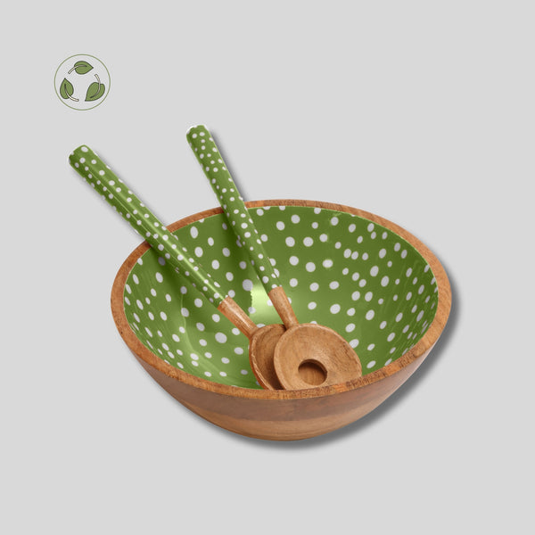 Dexam Sintra Mango Wood Spotted Salad Bowl In Olive Green | Stylish Eco-Friendly Serveware