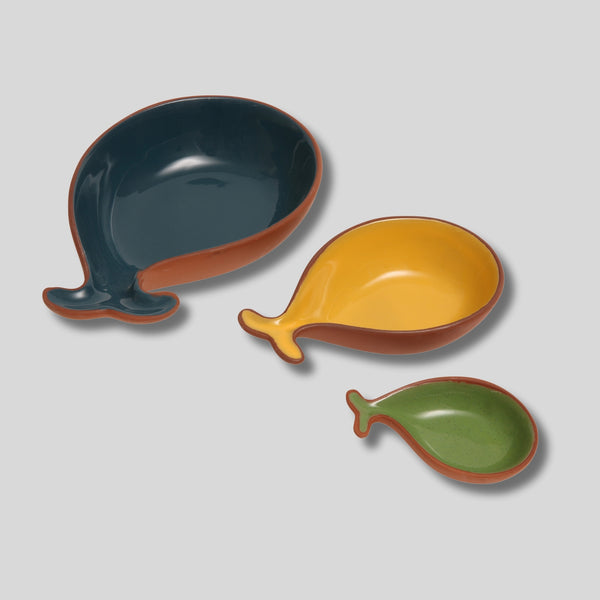 dexam Sintra Set of 3 Glazed Terracotta Fish-Shaped Tapas Dishes | Rustic Serveware by Dexam
