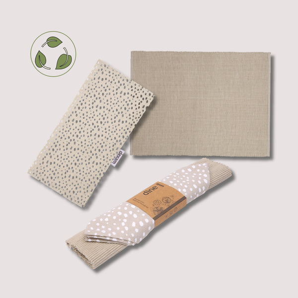 Dexam Sintra Spotted Napkin & Placemat Set – Stone | Recycled Cotton Table Linen