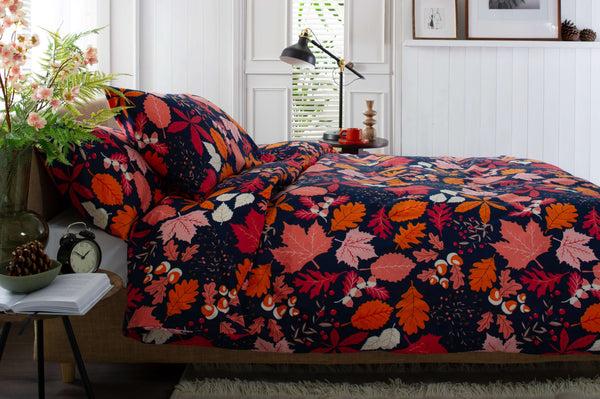 Deyongs Autumn Leaves Brushed Cotton Duvet Set With Fabric Bag