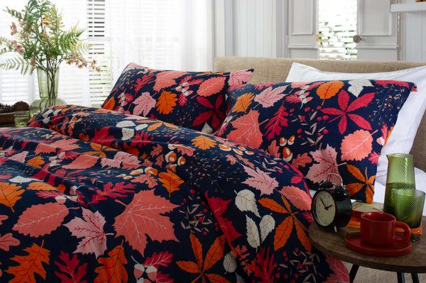Deyongs Autumn Leaves Brushed Cotton Duvet Set With Fabric Bag