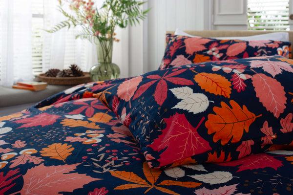 Deyongs Autumn Leaves Brushed Cotton Duvet Set With Fabric Bag