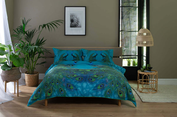 deyongs Peacock Cotton Duvet Set with Fabric Bag