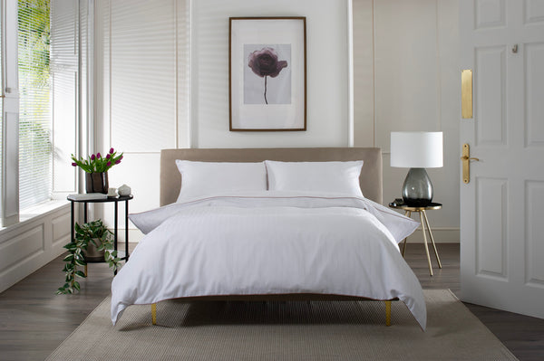 Deyongs Durrant's Lane 220 Thread Count 100% Cotton White Sateen Stripe Duvet Cover Set