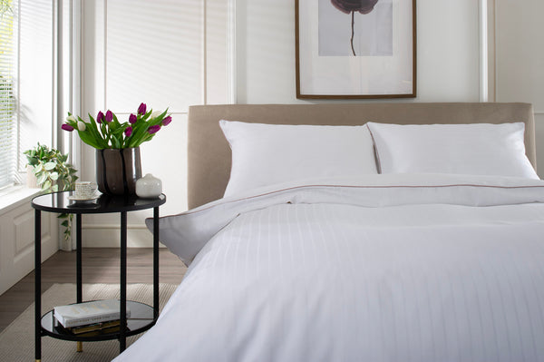 Deyongs Durrant's Lane 220 Thread Count 100% Cotton White Sateen Stripe Duvet Cover Set