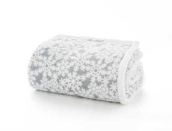 Deyongs Flakes Grey Sherpa Printed Soft Fleece Throw