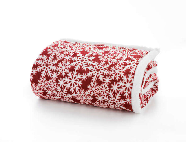 Deyongs Flakes Red Sherpa Printed Soft Fleece Throw