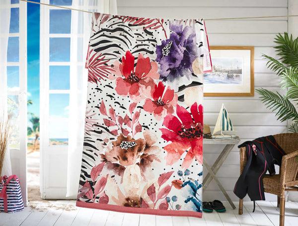 deyongs Floral Whisper Printed Velour 90x180cm Cotton Beach Towel