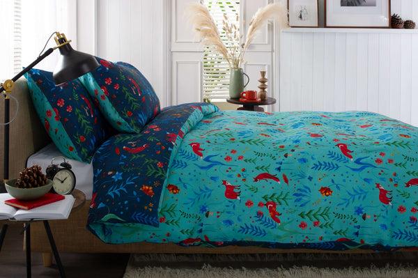Deyongs Fox And Floral 200 Thread Count Reversible Duvet Set