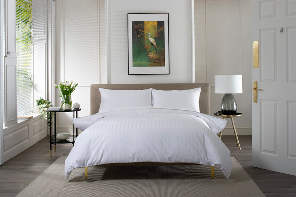 Deyongs Loxley 240 Thread Count 100% Cotton White Sateen Stripe Duvet Cover Set