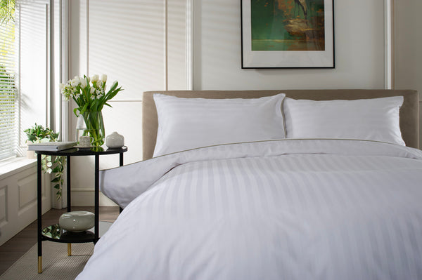 Deyongs Loxley 240 Thread Count 100% Cotton White Sateen Stripe Duvet Cover Set