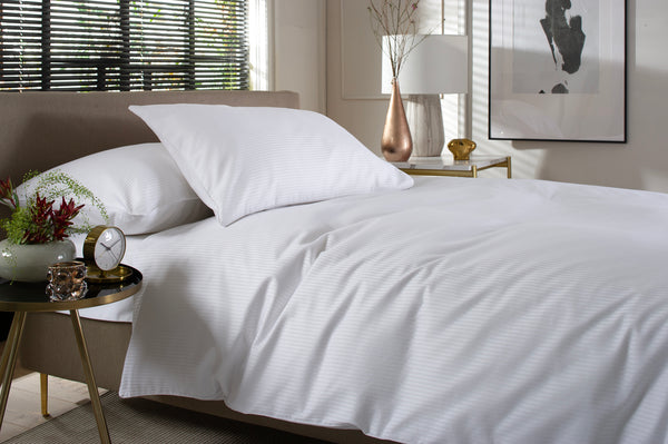 Deyongs Mayfield 220 Thread Count 100% Cotton White 3mm Sateen Stripe Duvet Cover Set