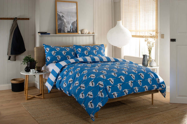 deyongs Sedge Blue Reversible Duvet Set with Fabric Bag