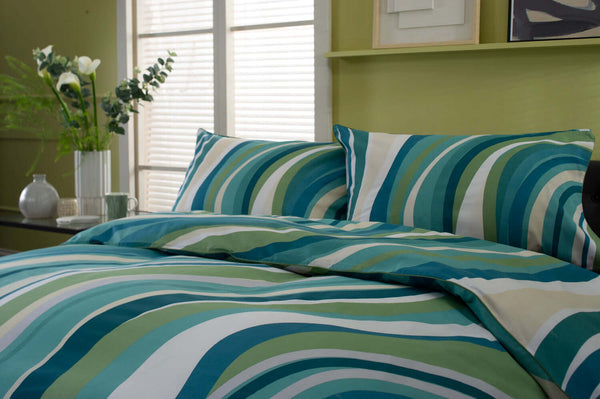 Deyongs Smith Wave Green Cotton Duvet Set With Fabric Bag
