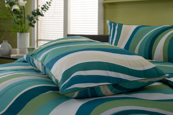 Deyongs Smith Wave Green Cotton Duvet Set With Fabric Bag