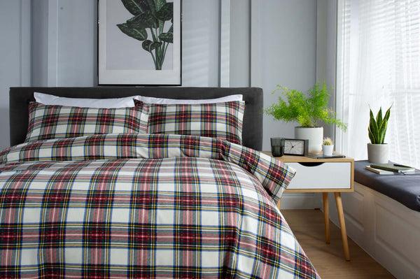 Deyongs Stewart Dress Tartan Check Brushed Cotton Duvet Set With Fabric Bag