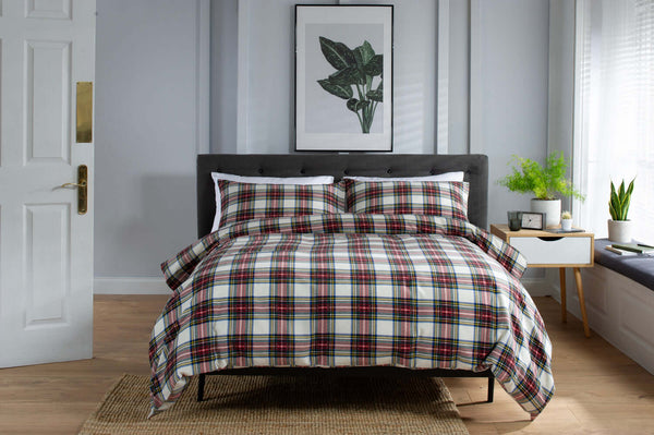 deyongs Stewart Dress Tartan Check Brushed Cotton Duvet Set with Fabric Bag