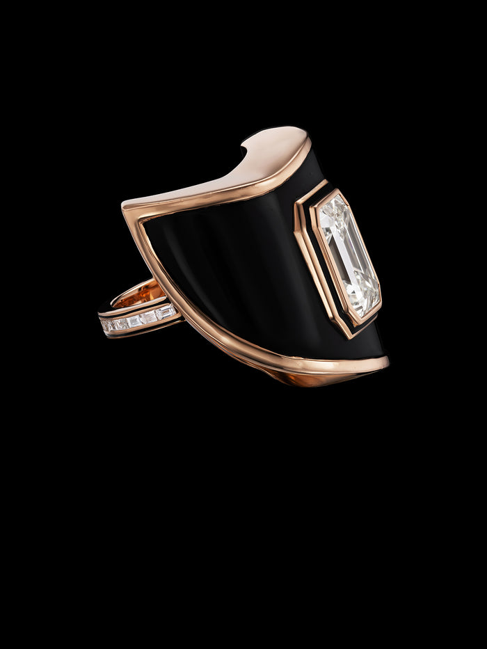 Dezso By Sara Beltran Antique Emerald Diamond Ring With Onyx On Diamond Band