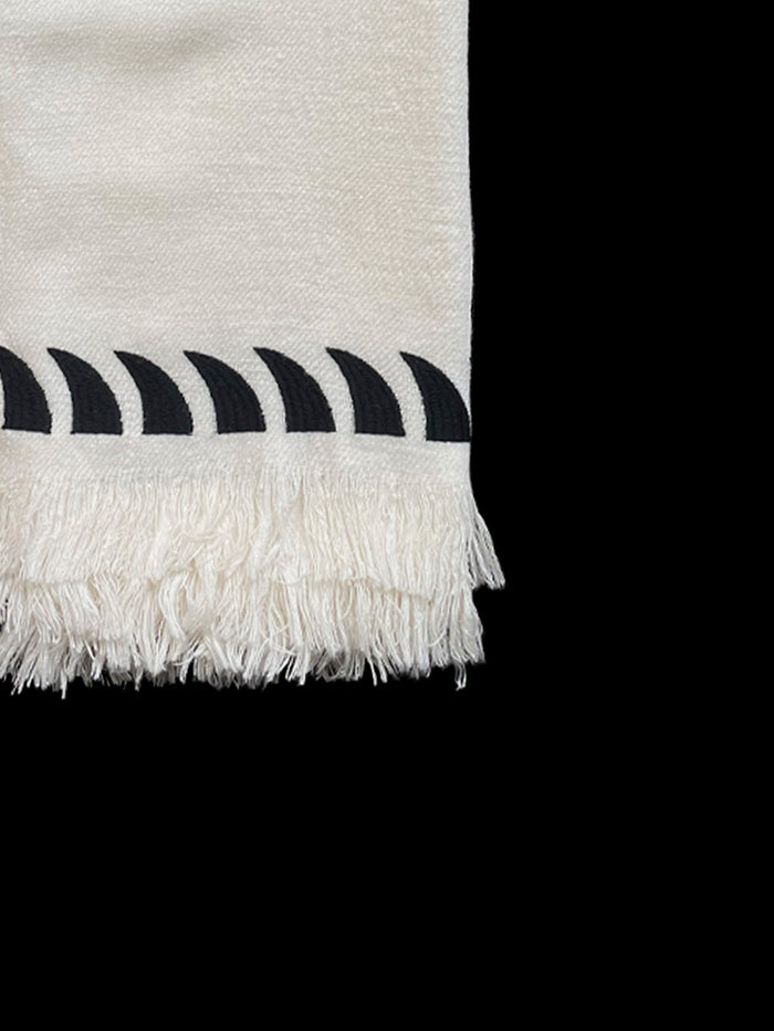 Dezso By Sara Beltran Beige Merino Wool Throw With Shark Fins