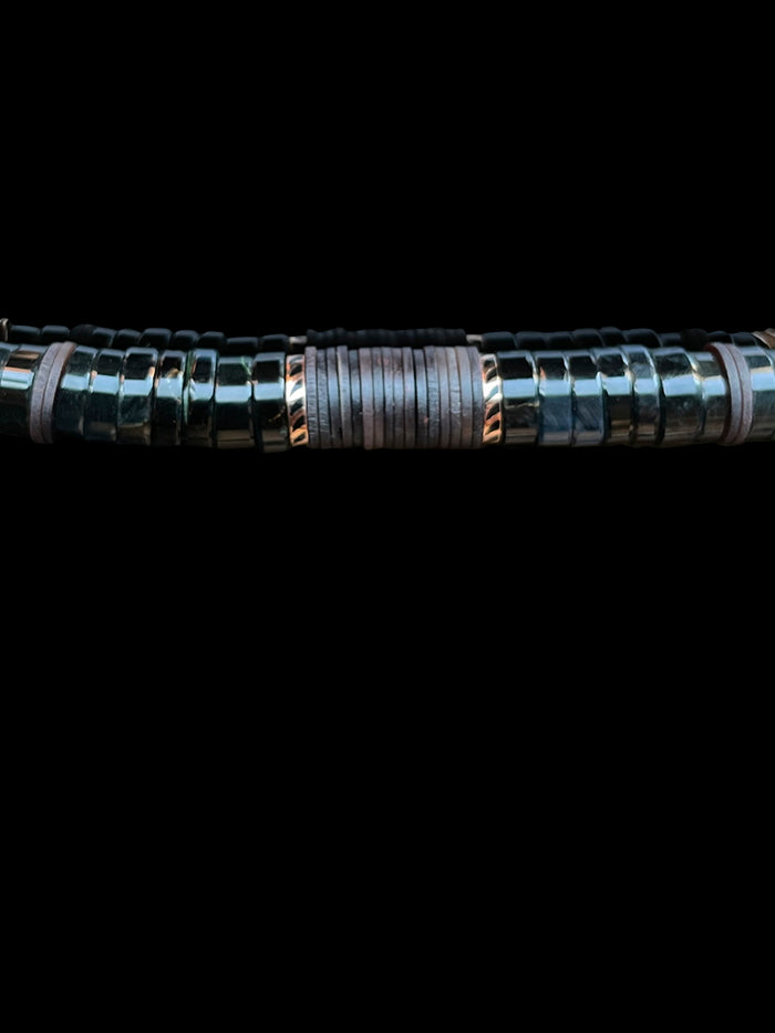 Dezso By Sara Beltran Blue Tiger Eye And Coco Shell Enameling Fin Puka 9mm