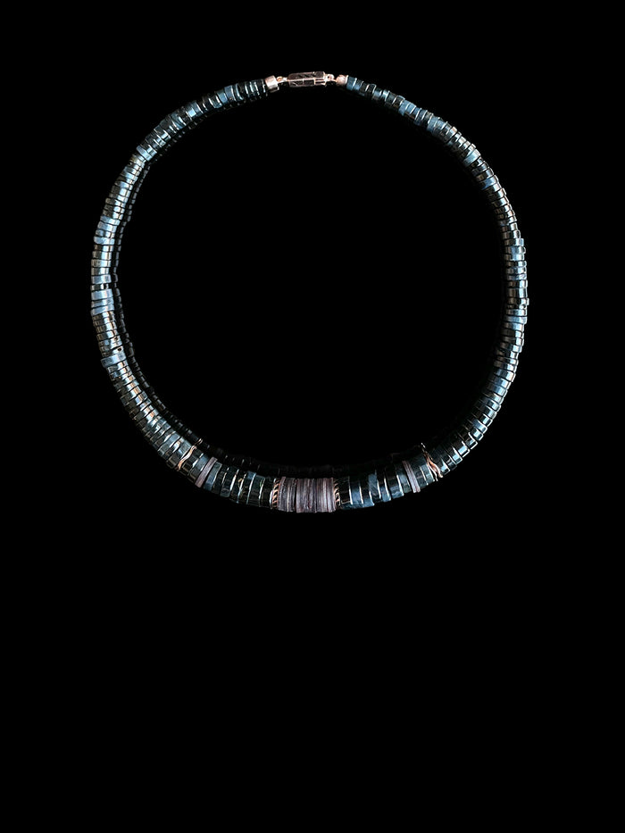 dezso by sara beltran Blue Tiger Eye and Coco Shell Enameling Fin Puka 9mm